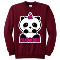 Felpa girocollo donna "Pandacorn", panda unicorno kawaii, bordeaux