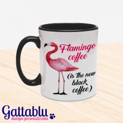 Tazza colorata "Flamingo coffee (is the new black coffee)", fenicottero rosa