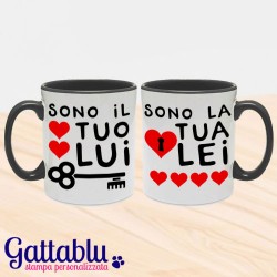 Set 2 tazze di coppia "Sono il tuo lui - Sono la tua lei" nere