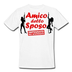 T-shirt uomo "Amico dello Sposo (impegnato ma scatenato)", addio al celibato!