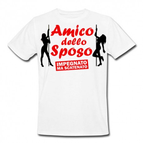 T-shirt uomo "Amico dello Sposo (impegnato ma scatenato)", addio al celibato!