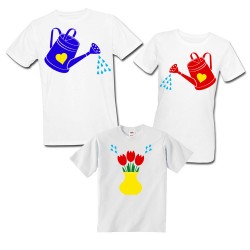 T-shirt famiglia: mamma, papà e figlio/figlia "Vaso di fiori ed annaffiatoi"