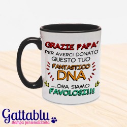 Tazza "Grazie papà: fantastico DNA!", idea regalo per la festa del papà, nera