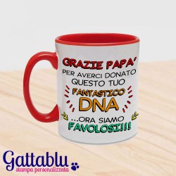 Tazza "Grazie papà: fantastico DNA!", idea regalo per la festa del papà, rossa