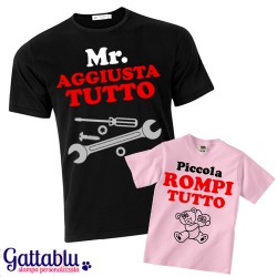 T-shirt di coppia papà e figlia "Mr. Aggiusta Tutto + Piccola Rompi Tutto", idea regalo per la Festa del Papà