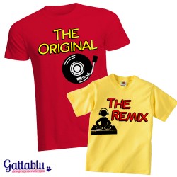T-shirt colorate di coppia papà e figlio "The Original + The Remix", idea regalo per la Festa del Papà