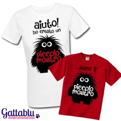 T-shirt di coppia madre e figlio "Aiuto! Ho creato un piccolo mostro!", idea regalo mamma e bimbo/a