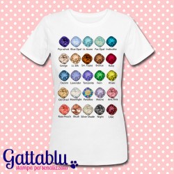 T-shirt donna "Tabella delle pietre preziose", gemme colorate