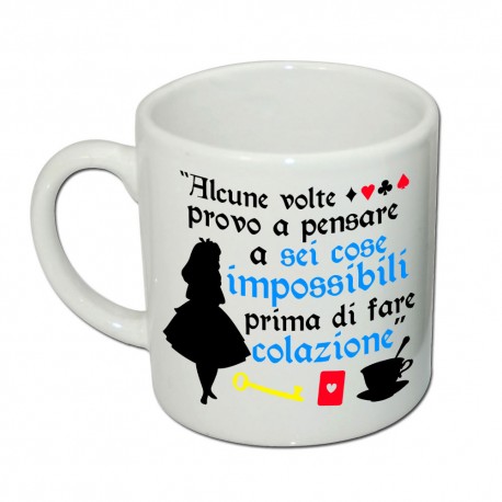 Tazzina da caffè espresso con stampa "Sei cose impossibili prima di fare colazione", Alice in Wonderland inspired