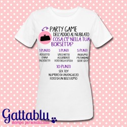 T-shirt donna "Party Game Addio al Nubilato: cosa c'è nella tua borsetta?" gioco a punti