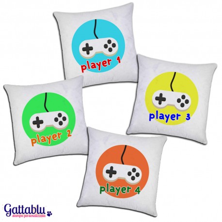 Set 4 federe per cuscini "Player 1 / 2 / 3 / 4", videogames