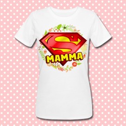 T-shirt donna "Super Mamma" fiori colorati, idea regalo per la festa della mamma