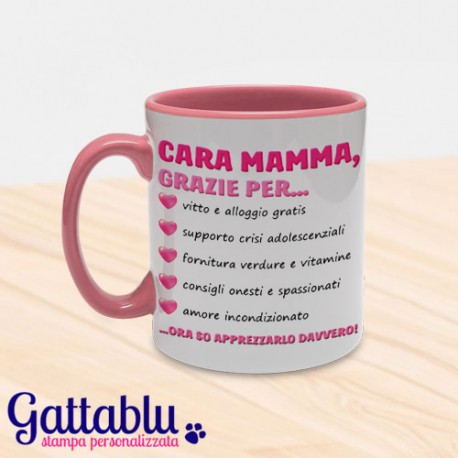 Tazza color "Cara Mamma, grazie per..." idea regalo per la festa della mamma, rosa