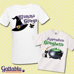 T-shirt di coppia mamma e figlia "Mamma strega + Apprendista streghetta", divertente idea regalo per una mamma ed una bambina