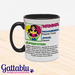 Tazza color "Superpoteri di Mamma: scheda da supereroina", idea regalo per la festa della mamma