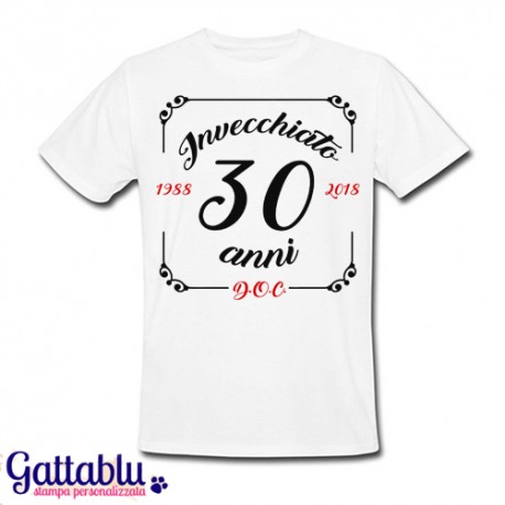 T-shirt uomo compleanno Invecchiato 30 anni D.O.C. personalizzabile con  data di nascita, bianca