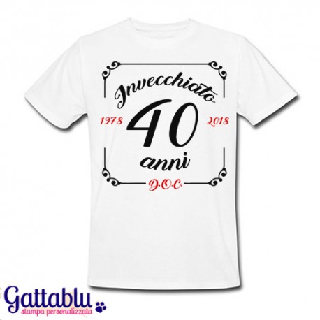 T-shirt uomo compleanno Invecchiato 40 anni D.O.C. personalizzabile con  data di nascita, bianca