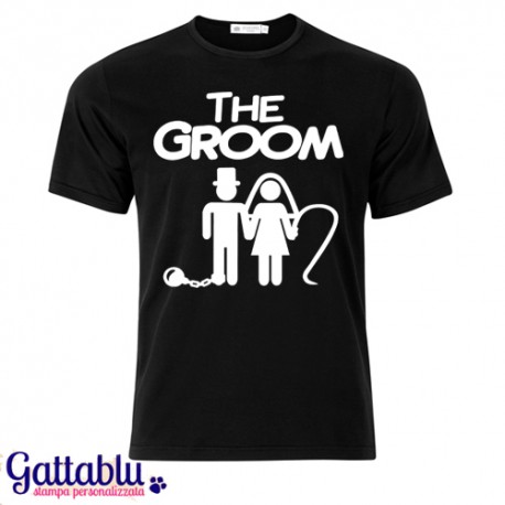 T-shirt uomo "The groom", lo sposo, frusta e palla al piede, addio al celibato!