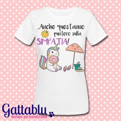 T-shirt donna "Punterò sulla simpatia", unicorno ciccione kawaii