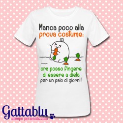 T-shirt donna "Ora posso fingere di essere a dieta!", coniglio ciccione kawaii