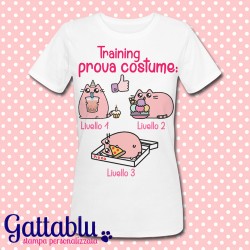 T-shirt donna "Training prova costume", gatto ciccione kawaii