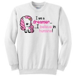 Felpa girocollo "I am a dreamer: I believe in humans" unicorno kawaii