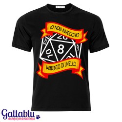 T-shirt uomo "Io non invecchio, aumento di livello", dado da giocatore, gamer giochi di ruolo