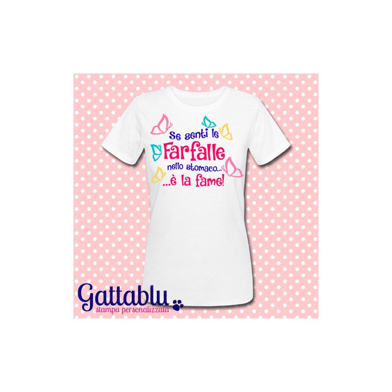 T-shirt donna con scritta e stampa farfalle