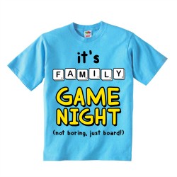 T-shirt bimbo / bimba "It's Family Game Night (not boring, just board!)", serata giochi da tavolo in famiglia