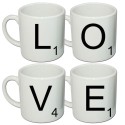 Set di 4 tazzine da caffè espresso LOVE tessere letterine dello Scarabeo
