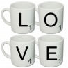Set di 4 tazzine da caffè espresso LOVE tessere letterine dello Scarabeo