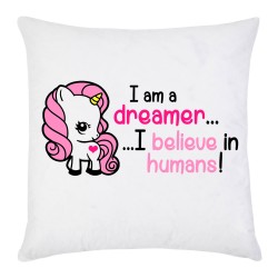 Federa per cuscino "I am a dreamer: I believe in humans" unicorno kawaii