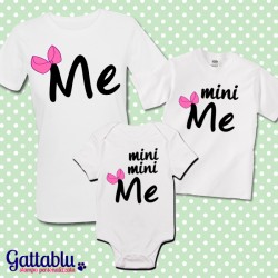 Set famiglia t-shirt e body neonato: mamma e bambine "Me + Mini me + Mini Mini me"