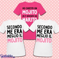 Set 3 t-shirt sposa e damigelle amiche Mojito Marito, Addio al Nubilato (bianco e fucsia)