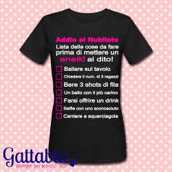 T-shirt donna "Lista delle cose da fare prima di mettere un anello al dito" gioco party Addio al Nubilato