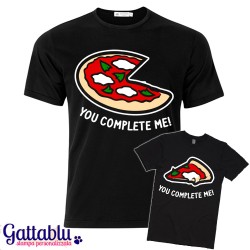 T-shirt di coppia papà e figlio "You complete me", fetta di pizza! (Nere)