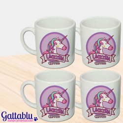 Set di 4 tazzine da caffè espresso "Unicorn Coffee" unicorno kawaii