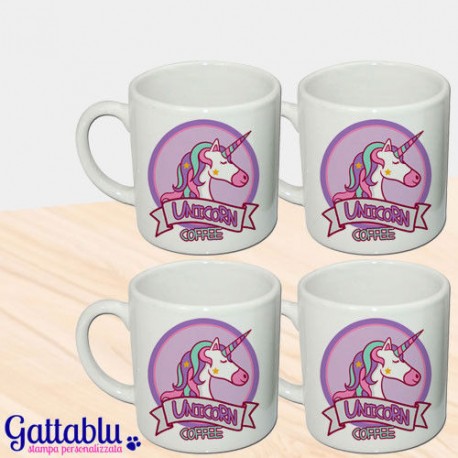 Set di 4 tazzine da caffè espresso "Unicorn Coffee" unicorno kawaii