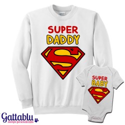 Felpa e body papà e bebè bimbo "Super Daddy + Super Baby", padre e figlio - bianche