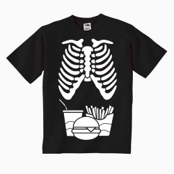 T-shirt bimbo / bimba "Skeleton JunkFood", scheletro panino e patatine divertente, Halloween
