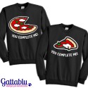 Coppia di felpe girocollo unisex "You Complete Me - Pizza", amici amiche e fidanzati