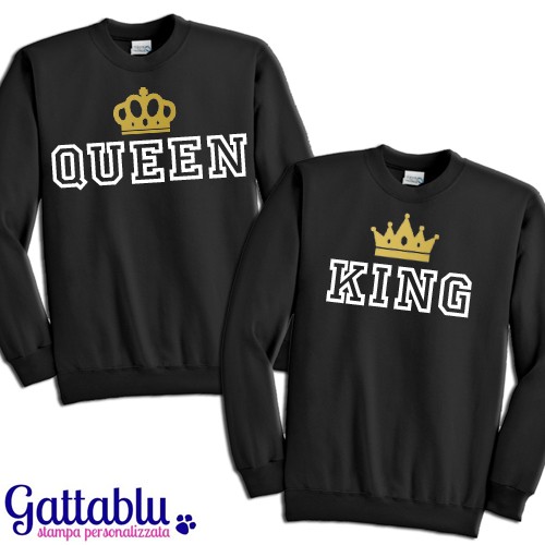 Coppia di felpe girocollo LUI e LEI Queen + King, idea regalo San  Valentino