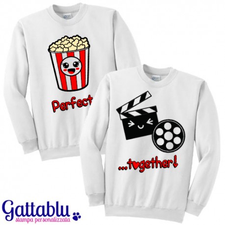 Coppia di felpe girocollo unisex Perfect Together: pop corn & cinema,  amici amiche e fidanzati