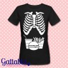 T-shirt donna "Skeleton JunkFood", scheletro panino e patatine divertente, Halloween