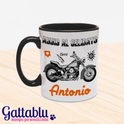 Tazza color "Addio al Celibato" PERSONALIZZATA con il nome del futuro sposo, motocicletta vintage!