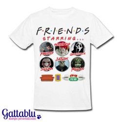 T-shirt uomo Friends: Killer Perk! PennyWise, Jason, Freddy, GhostFace, Saw, Esorcista, film horror!
