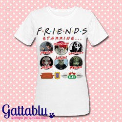 T-shirt donna Friends: Killer Perk! PennyWise, Jason, Freddy, GhostFace, Saw, Esorcista, film horror!