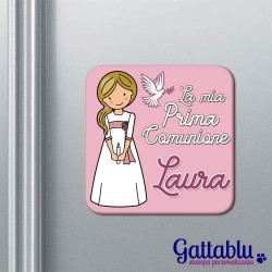 Calamita bambina La mia Prima Comunione, capelli biondi, PERSONALIZZABILE CON IL NOME!