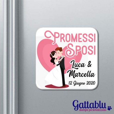 Calamita Promessi Sposi, idea bomboniera matrimonio PERSONALIZZABILE con nomi degli sposi e data!