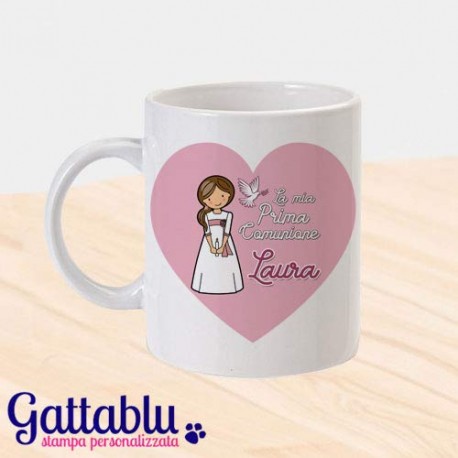 Tazza mug 11 oz La mia Prima Comunione bimba, PERSONALIZZABILE CON NOME E COLORE DEI CAPELLI